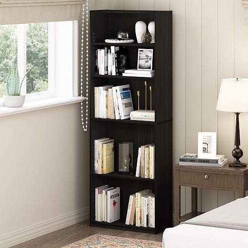 Furinno Jaya Librero Organizador de 5 Estantes para Sala, Oficina o Recámara, Color Espresso