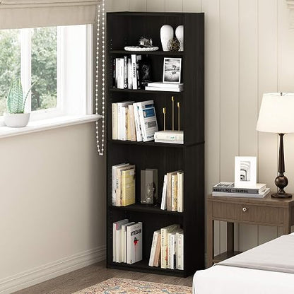 Furinno Jaya Librero Organizador de 5 Estantes para Sala, Oficina o Recámara, Color Espresso