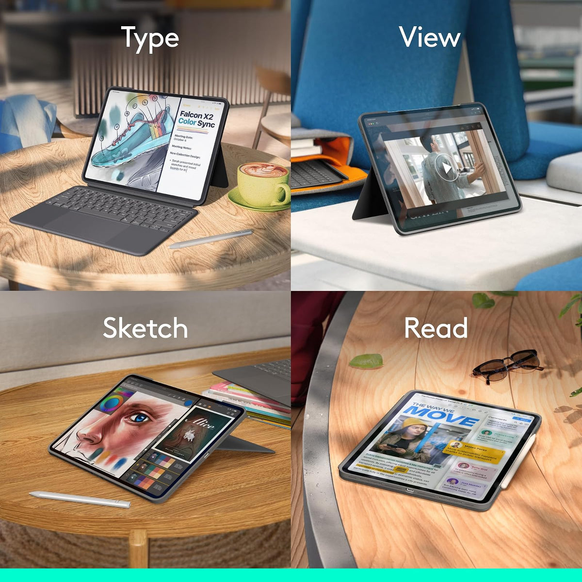 Logitech Combo Touch, Funda con Teclado, iPad Pro 13 Pulgadas (M4)(2024) - Teclado retroiluminado extraíble con Soporte abatible, Escritura cómoda, Modo Multiuso - Color Grafíto