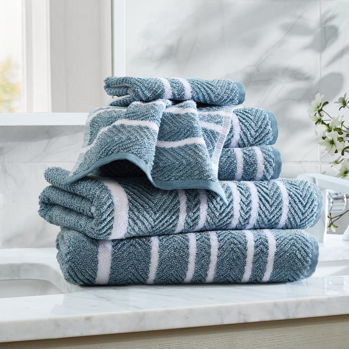 Nautica - Toallas de baño, Suaves y absorbentes para baño, Certificado Oeko-Tex (Cruise Along Blue, 6 Piezas) - 6 piezas - Cruise Along Blue
