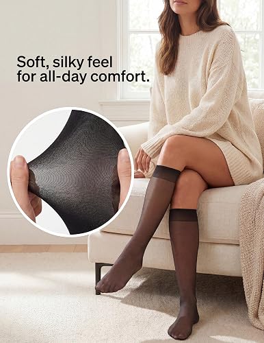 No Nonsense 100% Nylon Knee High Pantyhose 10-pack Brown Transparent Adult Female Classic Formal Tube Socks