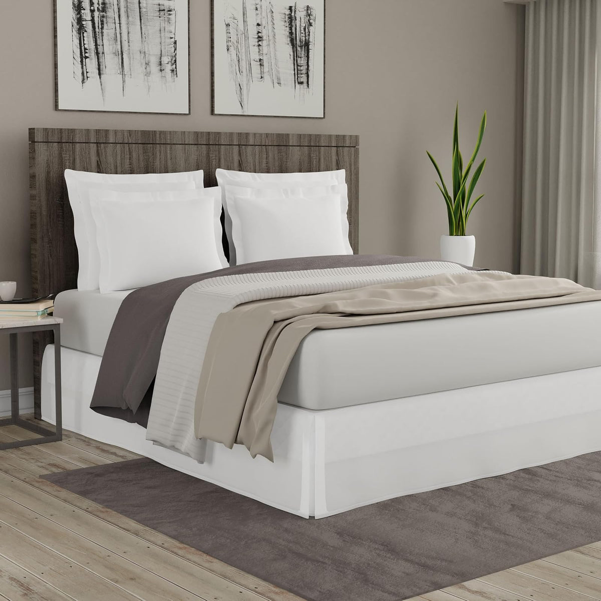 Today’s Home Contemporary Tailored Bed Skirt, Microfiber, 14" Drop Length, Queen, White