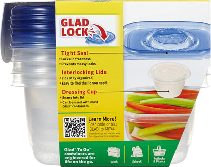 Glad To Go Food Storage Containers | Medium 24 oz Containers for Food Storage from Glad | Strong and Sturdy Rectangle Containers in Standard Size, 4 Count - 6 Pack