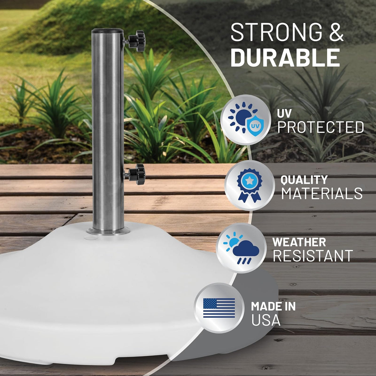 Peso de EE. UU. rellenable con capacidad de 120 libras, base de paraguas de pie comercial resistente, base de paraguas con ruedas, base de paraguas rellenable para patio al aire libre, fabricado en el