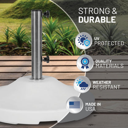 Peso de EE. UU. rellenable con capacidad de 120 libras, base de paraguas de pie comercial resistente, base de paraguas con ruedas, base de paraguas rellenable para patio al aire libre, fabricado en el