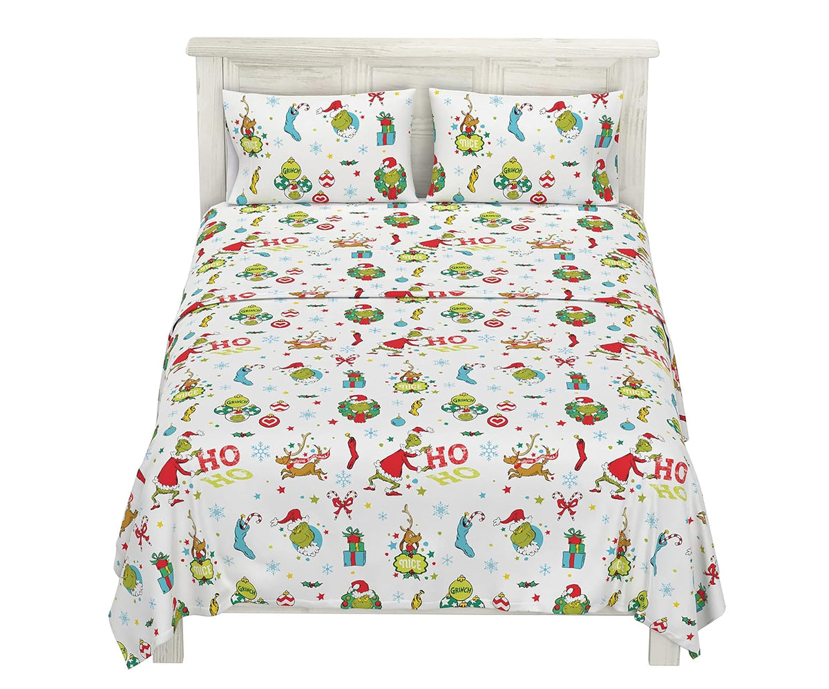 Franco Peanuts Snoopy Juego de Sábanas de Franela 100% Algodón - Doble - Grinch