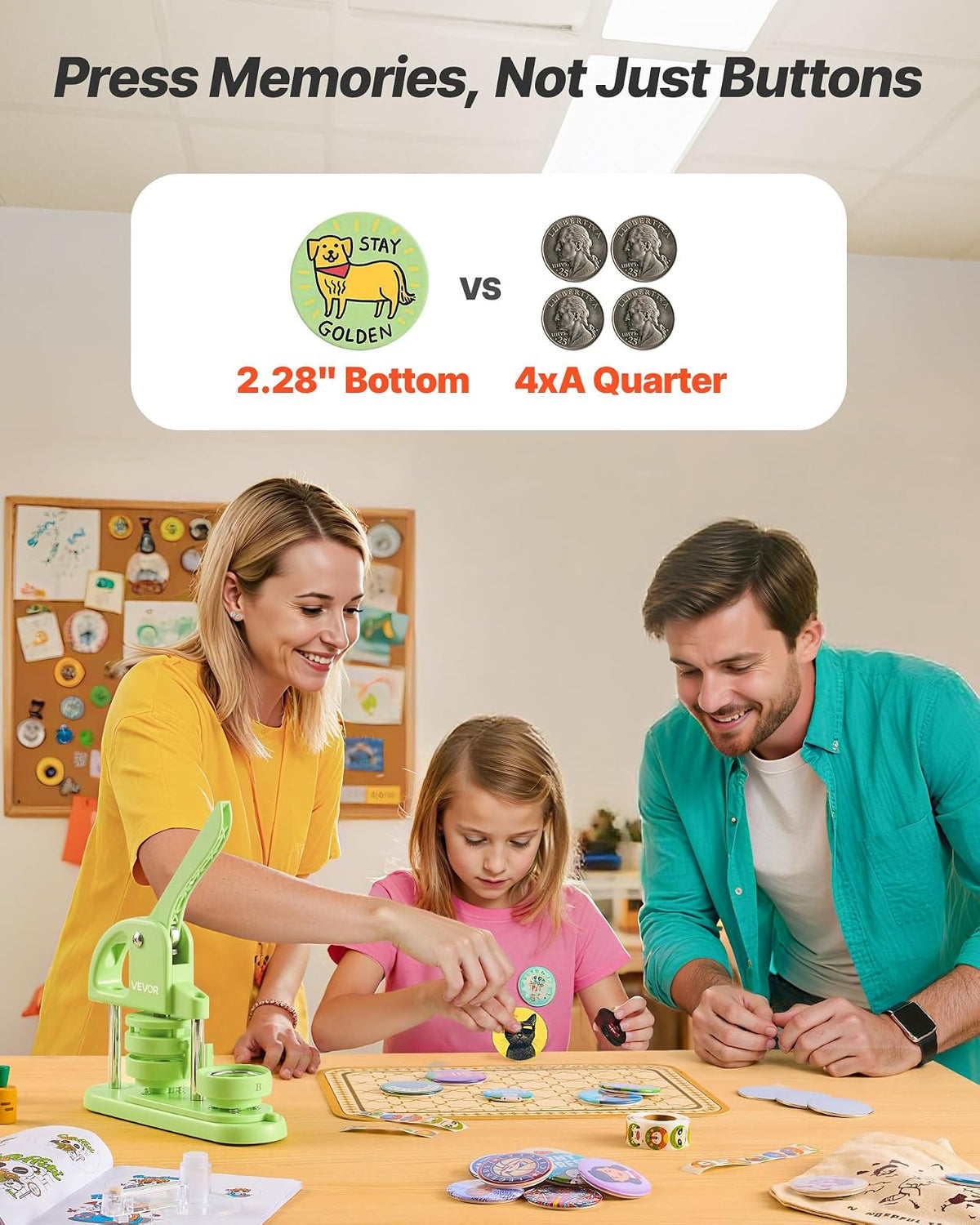 VEVOR Máquina para Hacer Insignias de 58 mm, Máquina para Fabricar Chapas 100 Juegos de Botones, Mango Ergonómico Reforzado, para Crear Insignias, Pines Personalizados, Llaveros, Chapas, Verde