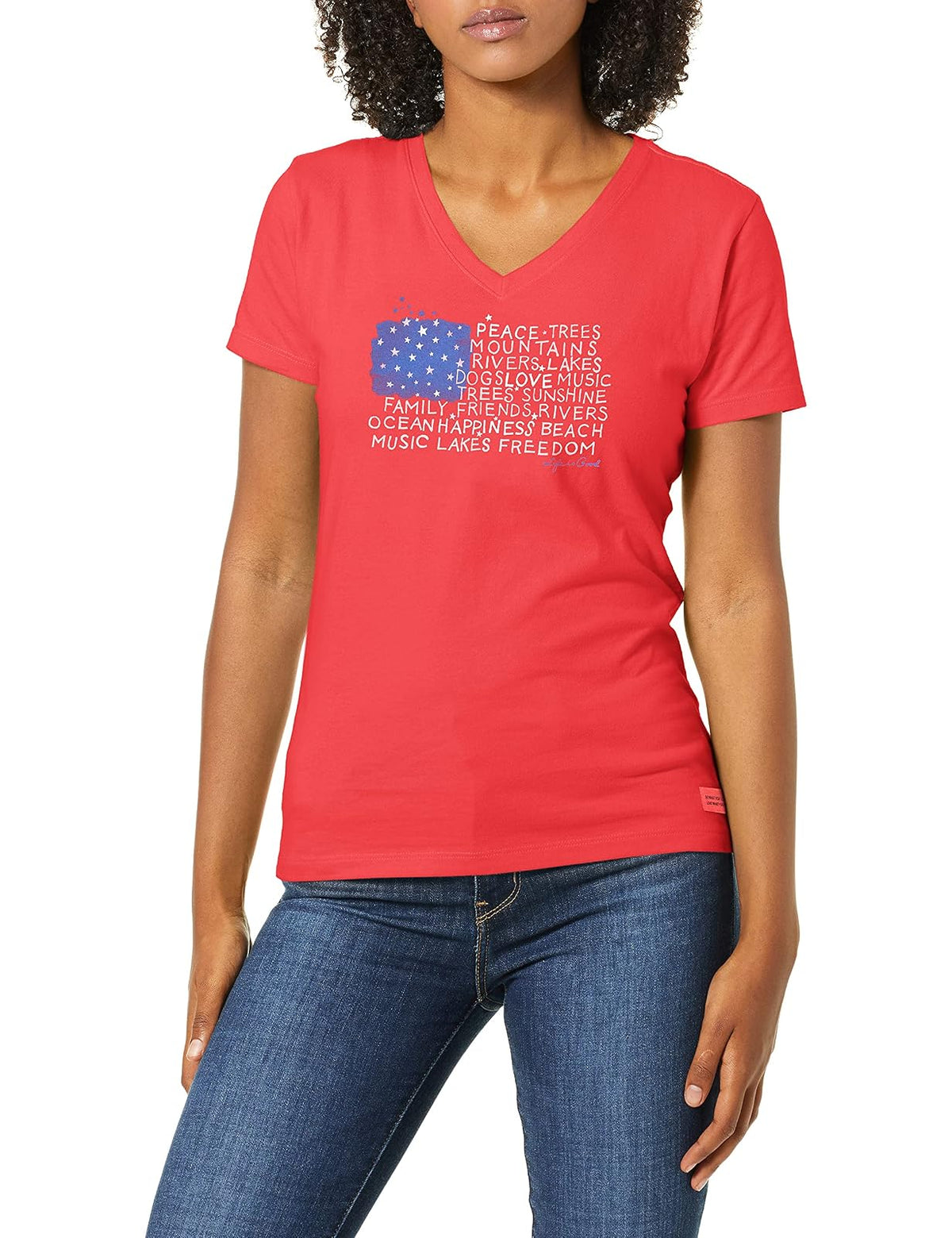 Life is Good - Bandera de Amor para Mujer con Texto Crusher Vee Peace Love