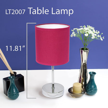 Simple Designs LT2007-HPK Mini lámpara de mesa básica cromada con visualización de tela, rosa intenso
