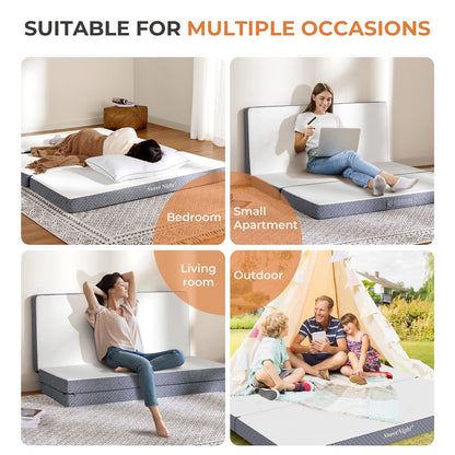 Sweetnight colchón Plegable de Tres Pliegues de 4 Pulgadas con Funda Plegable y Lavable | Medio Firme con diseño Antideslizante | Adecuado para Viajes en RV, Camping, Invitados