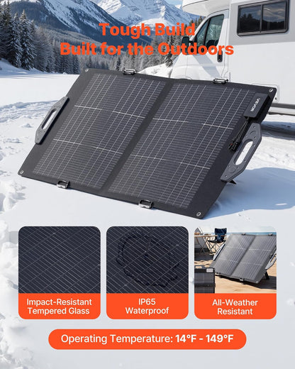 VEVOR Placa Solar Plegable 100W, Panel Solar Portátil con Célula Fotovoltaica Bifacial, Salidas de USB MC4 DC, IP65 Impermeable, Compatible con Estaciones de Energía Autocaravanas Acampada Viajes