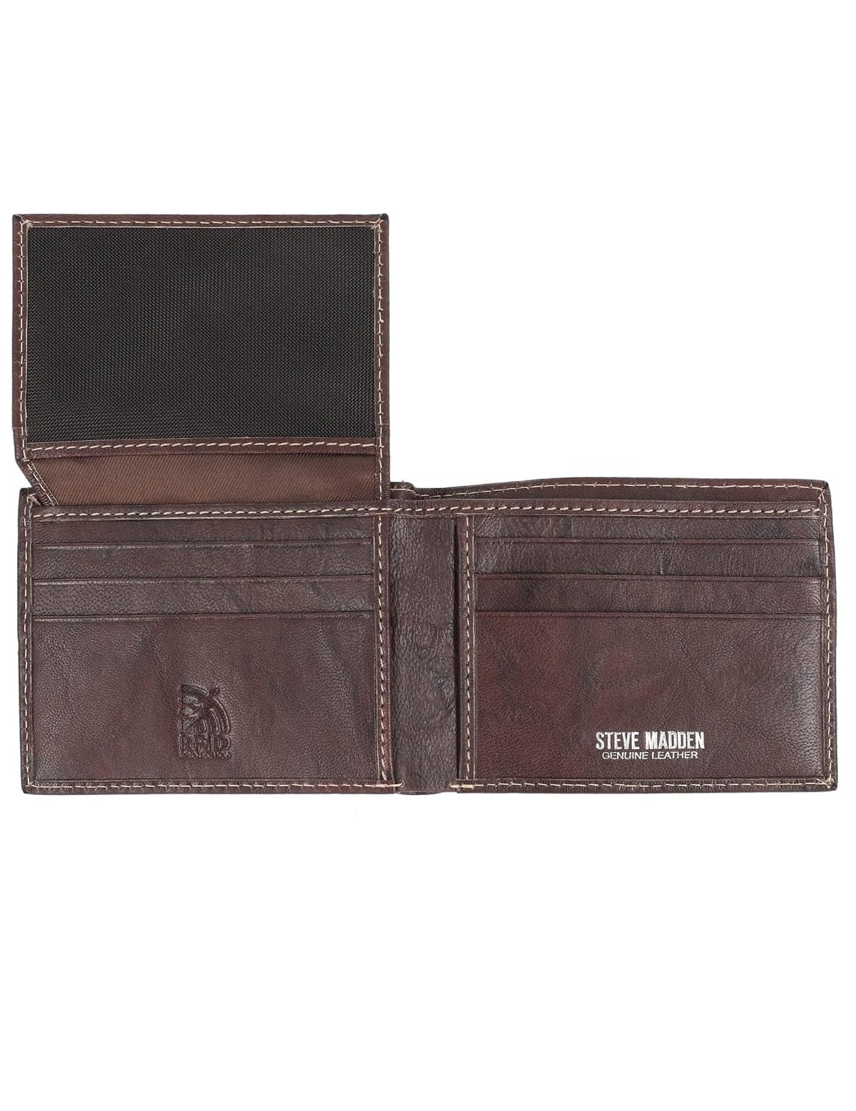Steve Madden - portafolios delgada de piel para hombre con capacidad extra adjunta con bolsillos abatibles