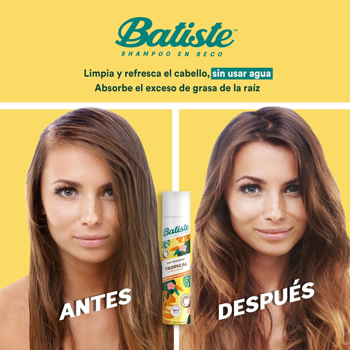 Batiste Tropical, Shampoo En Seco, Fragancia Cítrica, Limpia Y Refresca el Cabello, Sin Sulfato Ni Parabenos, Aerosol 200ml