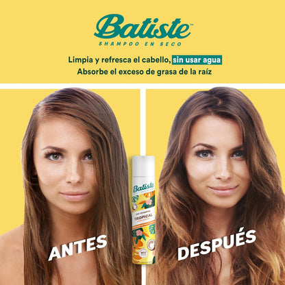 Batiste Tropical, Shampoo En Seco, Fragancia Cítrica, Limpia Y Refresca el Cabello, Sin Sulfato Ni Parabenos, Aerosol 200ml