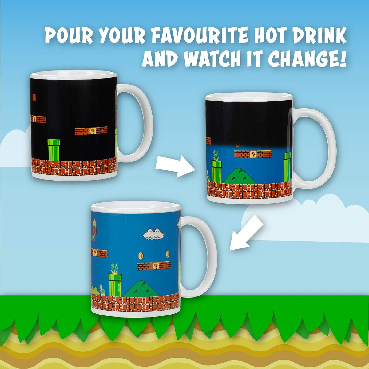 Taza Mario Bros que Cambia con Calor - Taza Oficial Nintendo, Regalo Retro para Gamers, 300ml