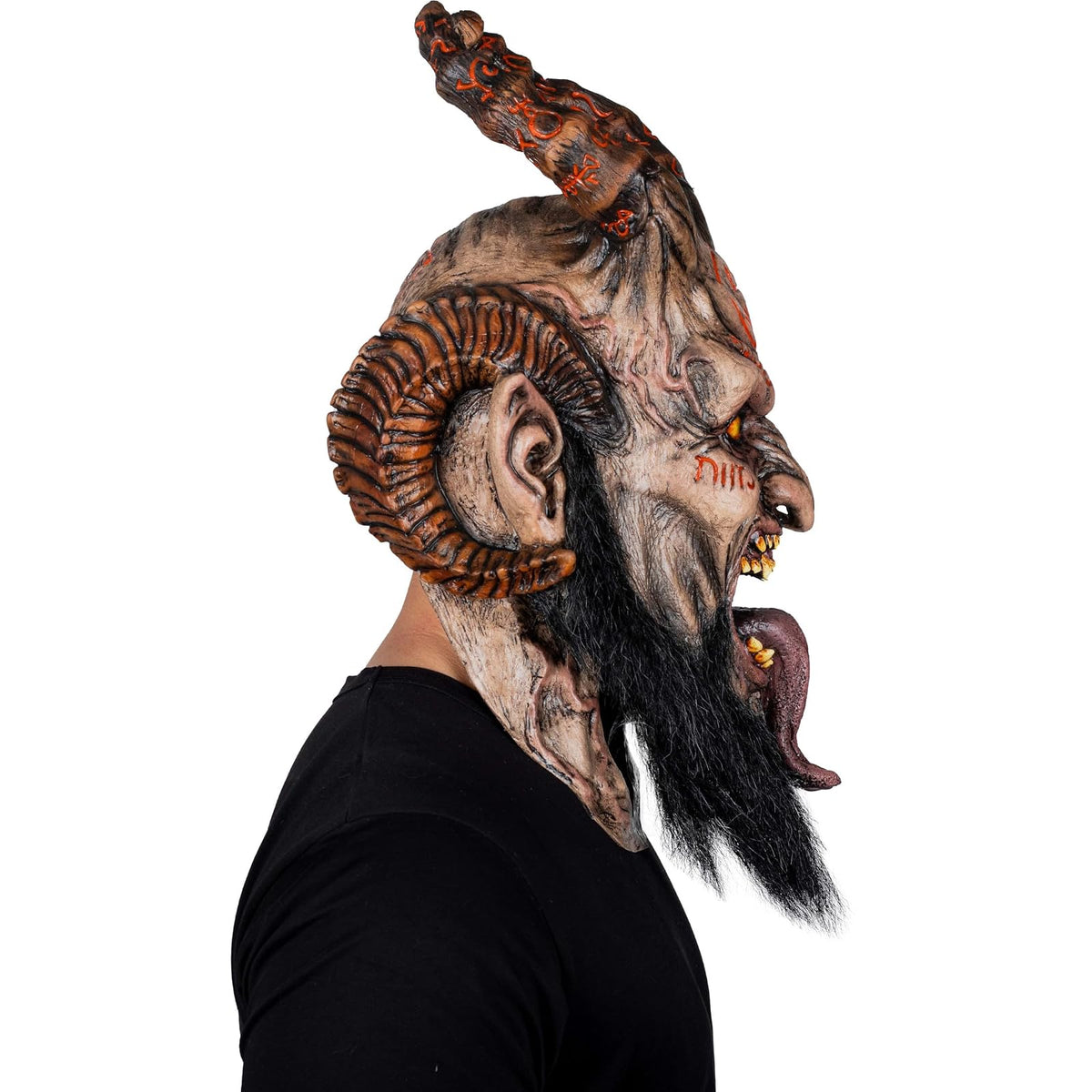 Ghoulish Productions Máscara Abadon de Látex con Cuello Integrado y Efecto Neón | Demonio Terror Realista para Halloween Cosplay y Fiestas | Beige Talla M