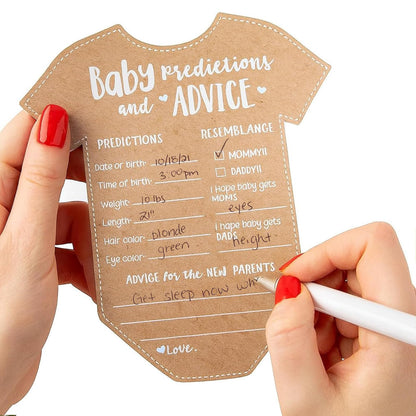 Kate Aspen - Tarjetas de consejos para baby shower – 50 unidades en forma de overol para niñas o niños, decoración neutra de género, decoración de mesa, actividad y recuerdo para nuevos padres