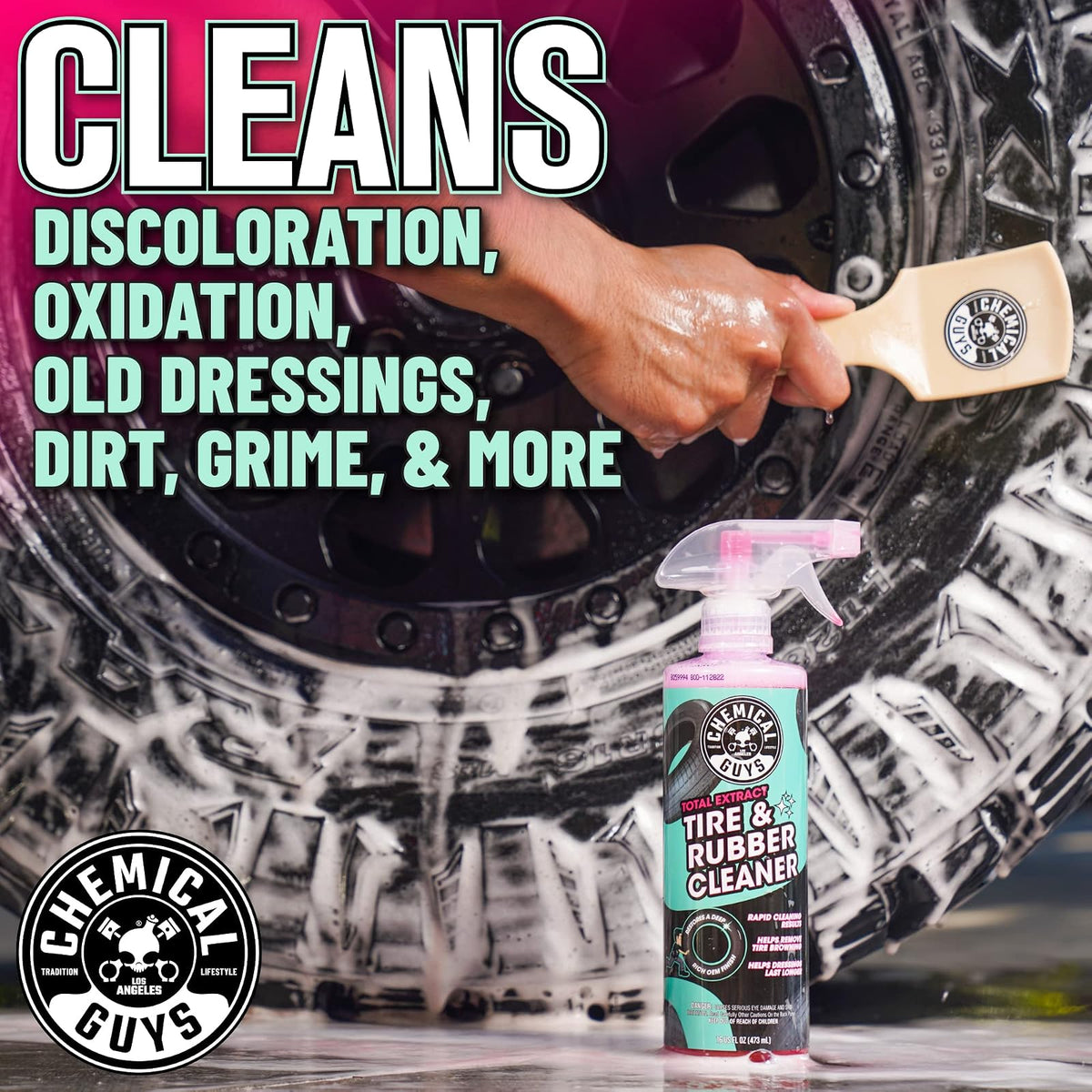 Chemical Guys Limpiador de neumáticos y Caucho Total Extract, Seguro para Automóviles, Camiones, todoterrenos, Motocicletas, vehículos recreativos y más, 473 ml