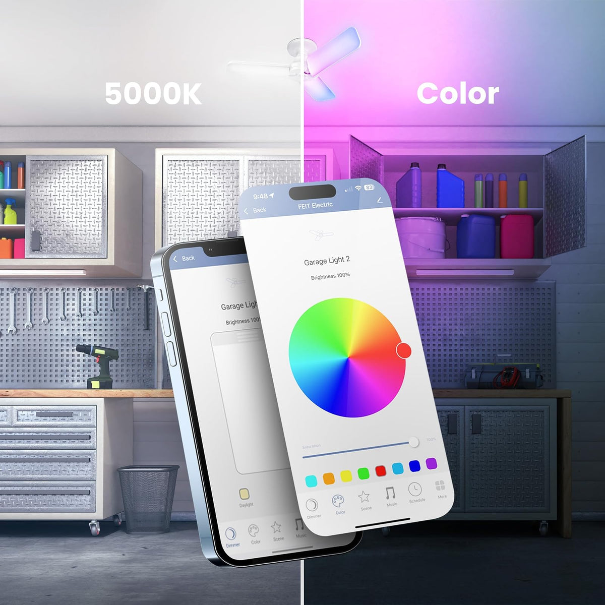 Feit Electric Luz LED Inteligente ADJ4000/RGBW/LED/AG | 3 paneles, 4000 lúmenes, RGBW, WiFi, cochera