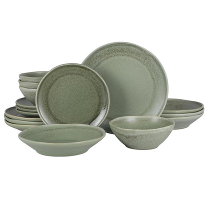 Gibson Elite Manila Bay Juego de Vajilla de Gres, Servicio para 4 - Service for 4 (16pcs) - Island Cove (verde)