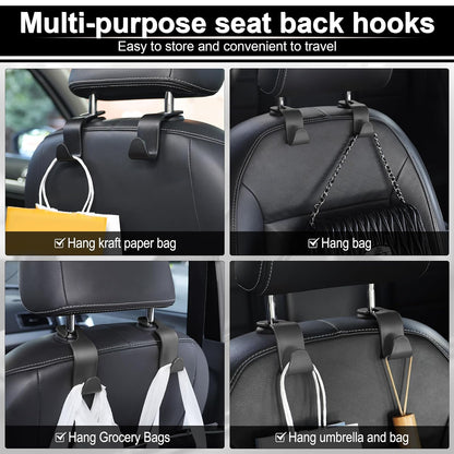 LivTee - Ganchos para los reposacabezas del asiento del coche, de color negro, para bolsos, ropa, abrigos o bolsas de la compra, juego de 4