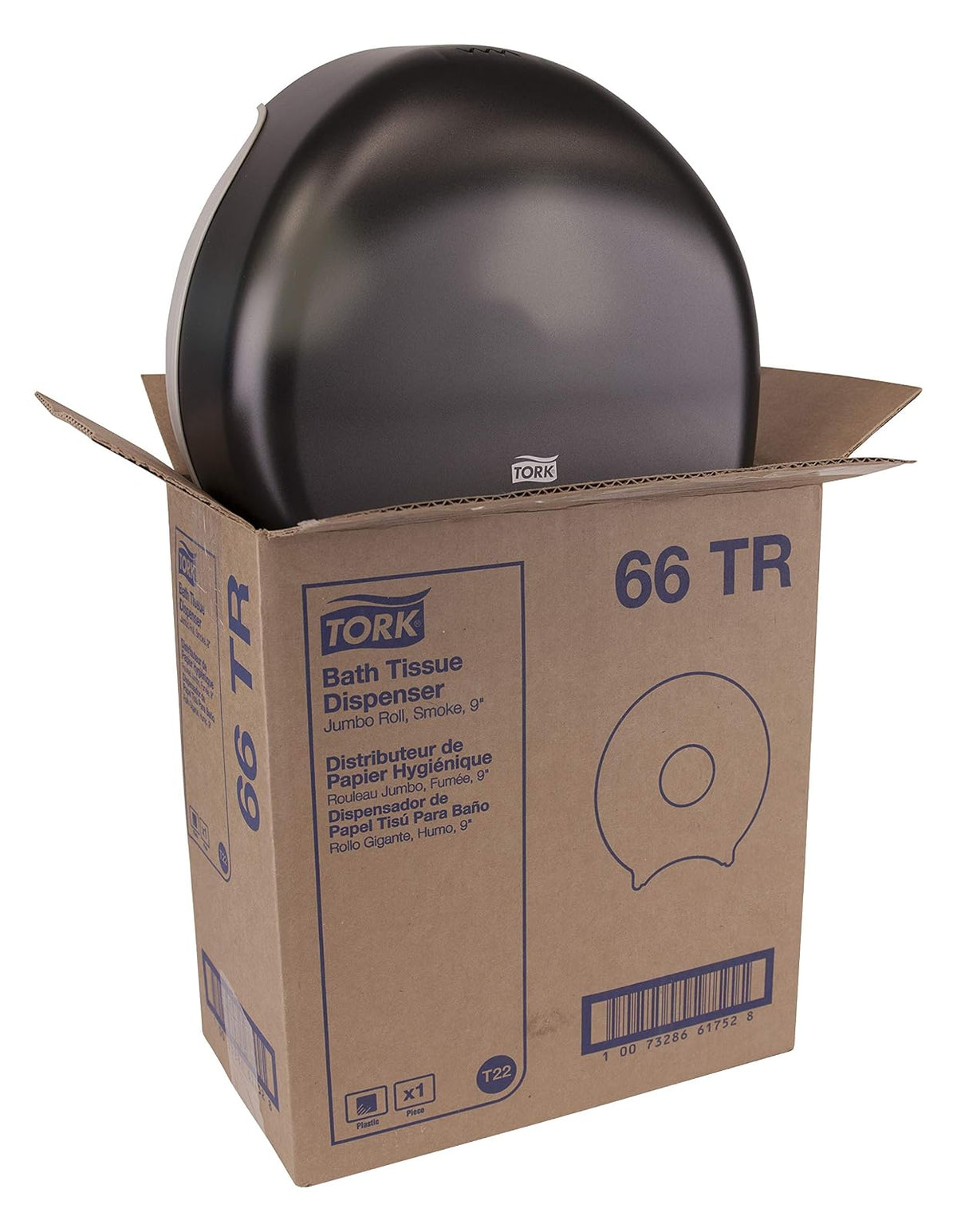 Tork 66TR Jumbo Bath Tissue Roll Dispenser, 9 inch, Plastic, 12" Height x 10.63" Width x 5.75" Depth, Smoke (Case of 1) For use with Tork TJ0912A, TJ0921A, TJ0922A, TJ0924