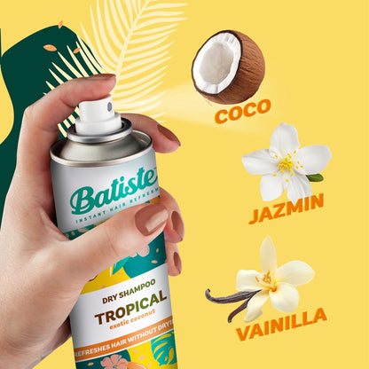 Batiste Tropical, Shampoo En Seco, Fragancia Cítrica, Limpia Y Refresca el Cabello, Sin Sulfato Ni Parabenos, Aerosol 200ml
