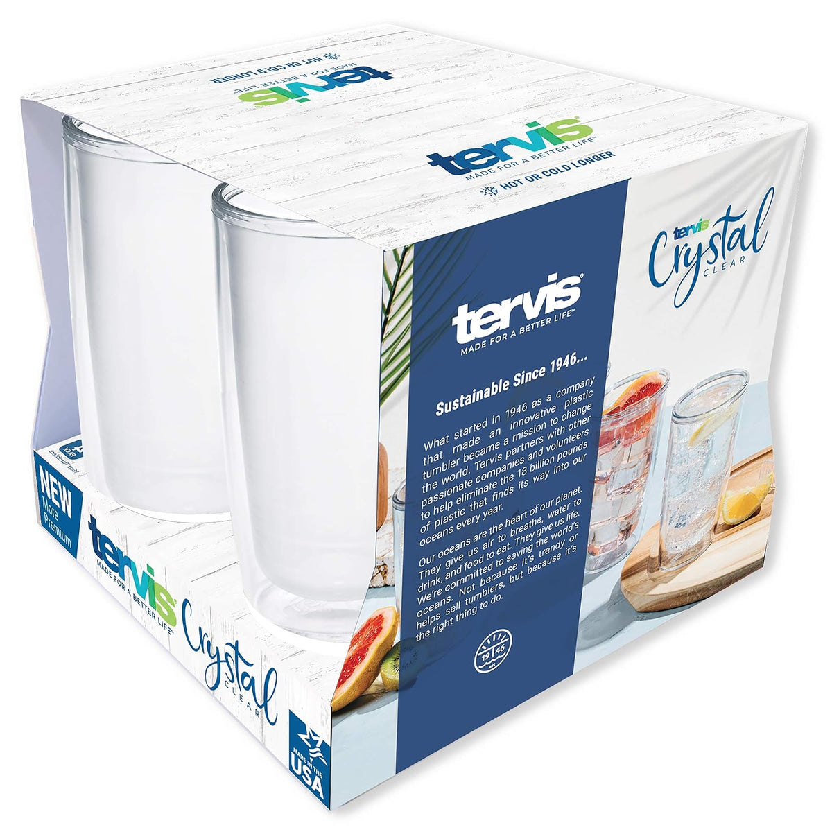 Tervis vaso aislado de cristal liso, 16 onzas – 4 unidades, transparente – Tritan