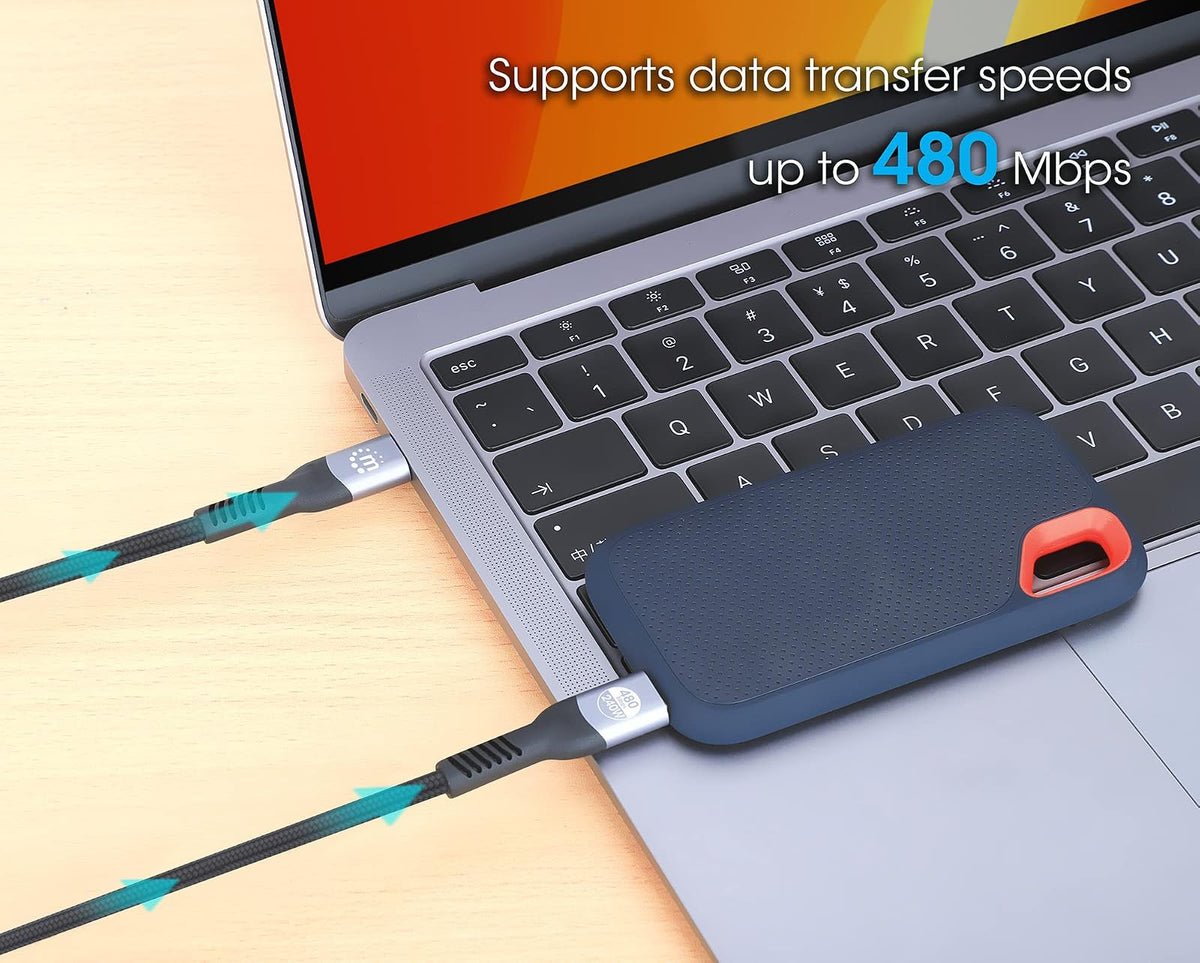 Manhattan Cable USB Tipo C a Tipo C de 2 Metros con Carga de 240 W Trenzado para Portátiles Teléfonos y Tabletas 356367