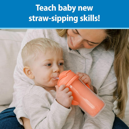 Dr. Brown's Milestones - Taza aislada para sorbos con popote y asas, vaso a prueba de derrames con tapa, paquete de 2, rosa, 10 onzas, 300 ml, sin BPA, 12 m +