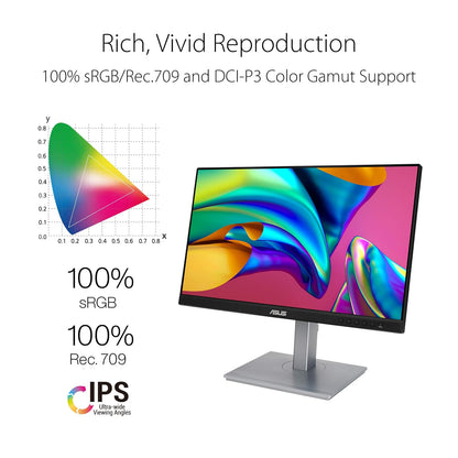 ASUS Monitor ProArt PA247CV 23.8” Monitor, 1080P Full HD, 100% sRGB/Rec. 709, IPS, ΔE < 2, USB hub USB-C HDMI DisplayPort with Daisy-Chaining, Calman Verified, Eye Care, Anti-Glare, Ergonomic Stand