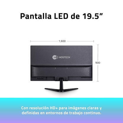 Monitor Hostech 19.5" HT-600 Panel Plano LED HD 75Hz 5ms 1xVGA + 1xHDMI + Vesa 100x100mm Negro