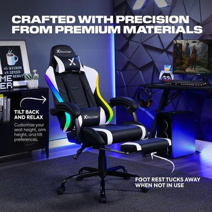 X Rocker Achiever - Silla de computadora ergonómica Ajustable para Videojuegos de computadora, con Ruedas, Color Blanco y Negro
