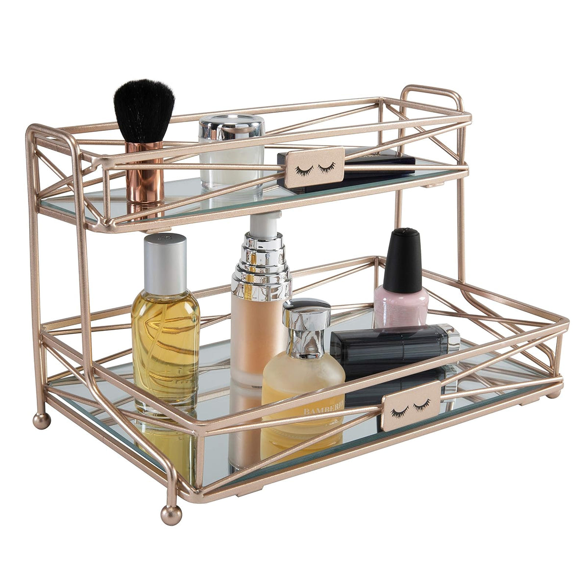 Home Details Detalles del hogar con Espejo, Perfecto para perfumes, Joyas, Maquillaje, Organizador de cosméticos, decoración Elegante en Oro Rosa de 2 Niveles
