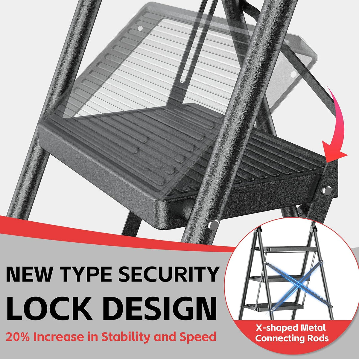 DIAMONDFORGE Escalera de 3 escalones 600 Libras Rojo