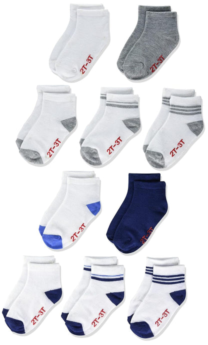 Hanes Calcetines Antideslizantes para Bebé y Niño Pequeño - 6-12 Meses - Surtido - Blanco - Gris - Azul Marino - Paquete de 10