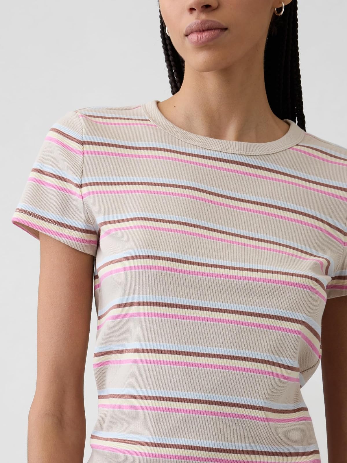 GAP - Playera de Punto Acanalada de Manga Corta para Mujer