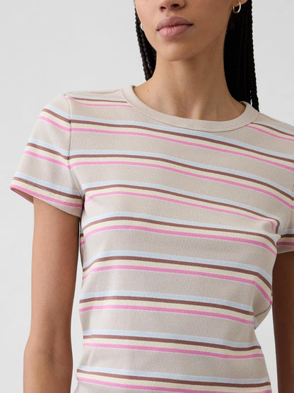 GAP - Playera de Punto Acanalada de Manga Corta para Mujer