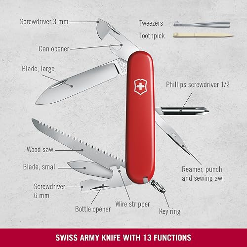 Victorinox Navaja Hiker, Roja, 13 Usos | Multiherramienta hecha para la sierra de madera al aire libre para senderismo y camping