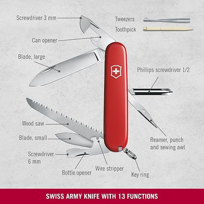Victorinox Navaja Hiker, Roja, 13 Usos | Multiherramienta hecha para la sierra de madera al aire libre para senderismo y camping