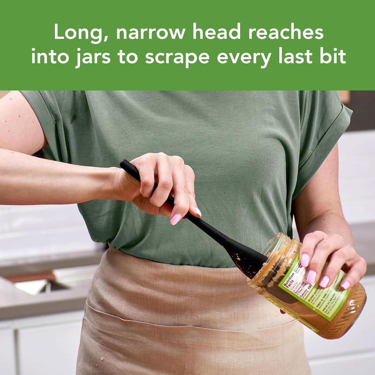 Tovolo Flex-Core - Espátula de silicona para tarro – Espátula de goma de mango largo con cabeza en ángulo para recoger y raspar, espátulas resistentes al calor para uso en cocina, apto para lavaplatos