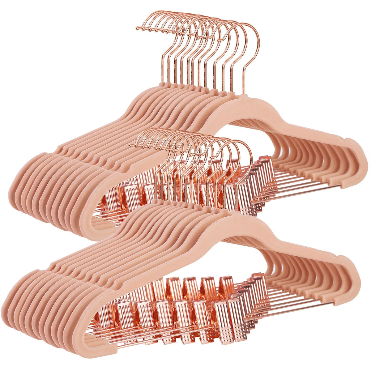 SONGMICS Juego de 24 Perchas de Terciopelo para Pantalones de 16,7 Pulgadas, Clips móviles, Antideslizantes, ahorradores de Espacio, Rosa Claro