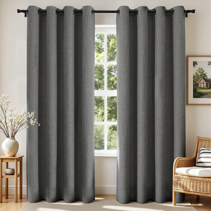 Joydeco Cortinas Opacas de Lino Sintético, 2 Paneles - Gris Oscuro - 132An x 228.5Al cm (1 Paneles)