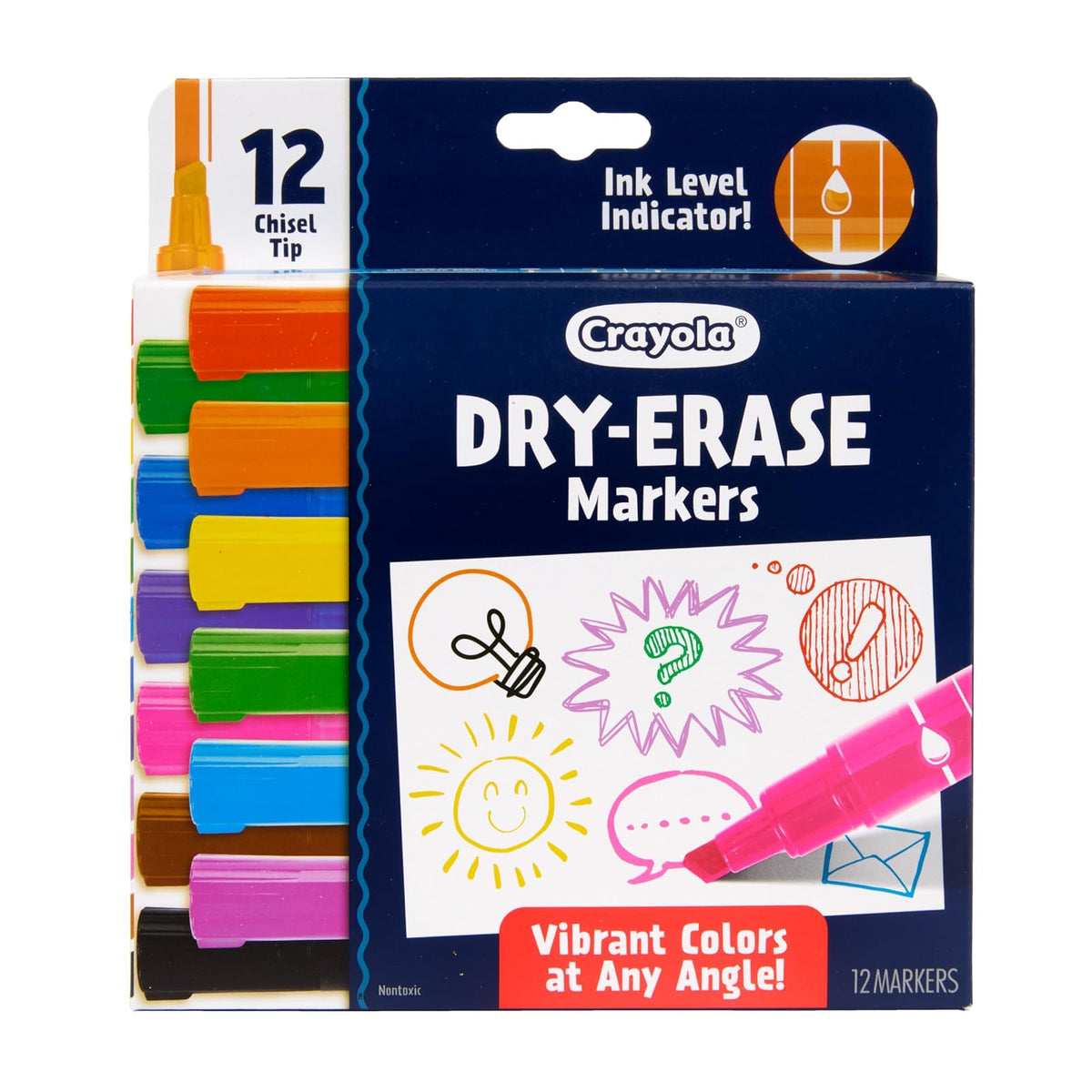 Crayola Take Note - Marcadores de borrado en seco para la escuela (12 quilates), marcadores de pizarrón blanca con punta de cincel, imprescindibles para el aula del profesor, esenciales para el