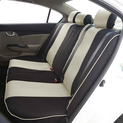FH GROUP FH-FB063128 Three Row Cloth Car Seat Covers with Piping Airbag & Split Ready Beige/Black- Fit Most Car, Truck, SUV, or Van