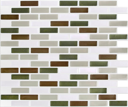 Peel and Impress - Easy DIY Peel and Stick Adhesive Tiles, Green Brown Oblong, 11" x 9.25" (4 Tiles)