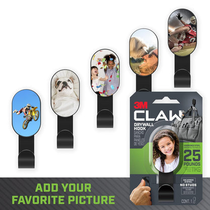 3M Claw - Ganchos para marco de fotos de 25 libras, paquete de 2, color negro, ganchos para personalizar sin herramientas, marco y plantilla incluidos