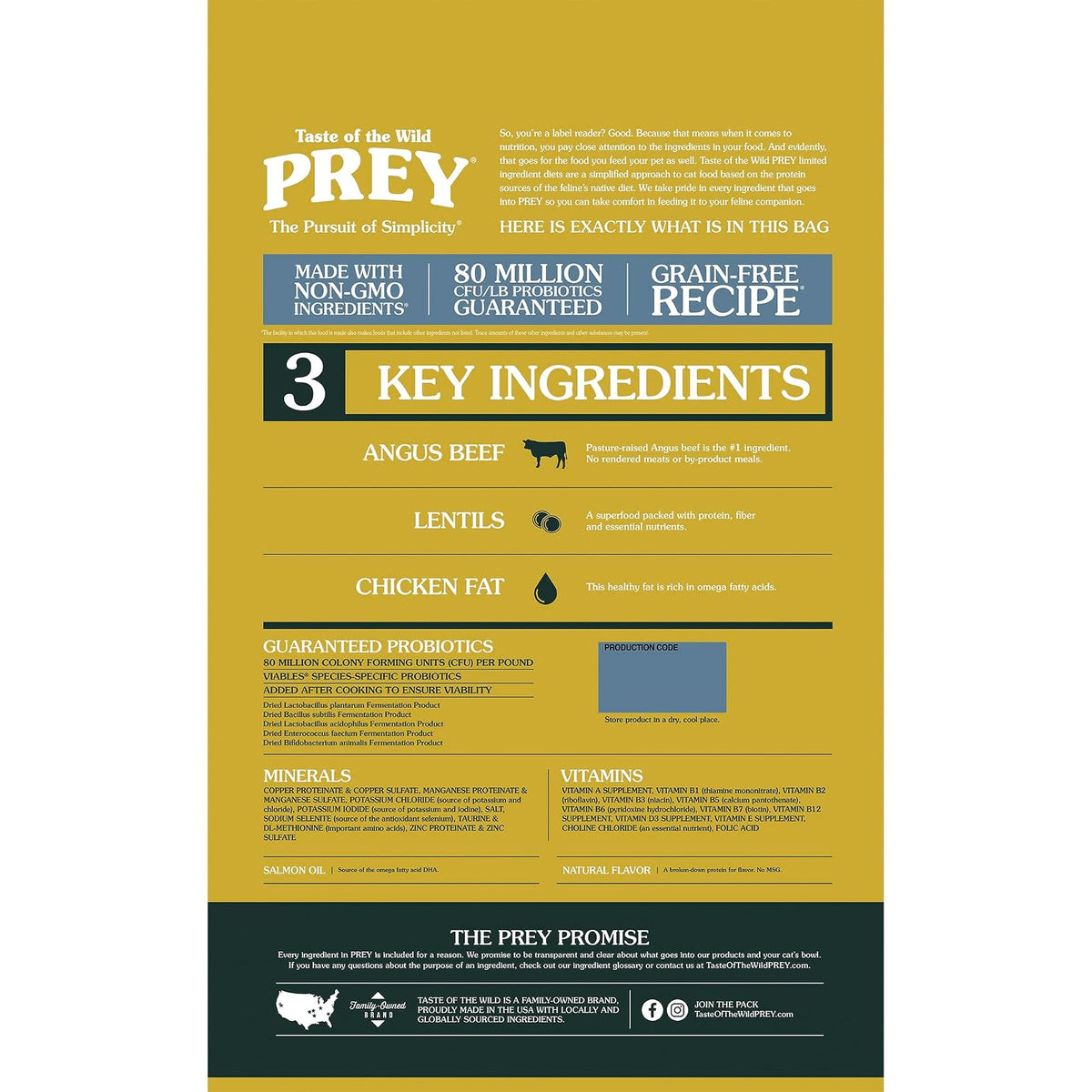 Taste of The Wild Prey Res Angus Alimento para Gato | Res Angus como ingrediente principal, ingredientes limitados, sin granos, fórmula para gatos adultos