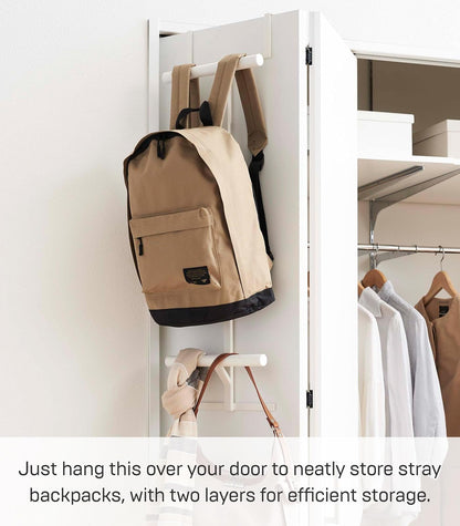 Yamazaki Home Tower - Mochila para colgar sobre la puerta para clóset o recámara, estante de almacenamiento de metal de dos niveles, fácil instalación, acero
