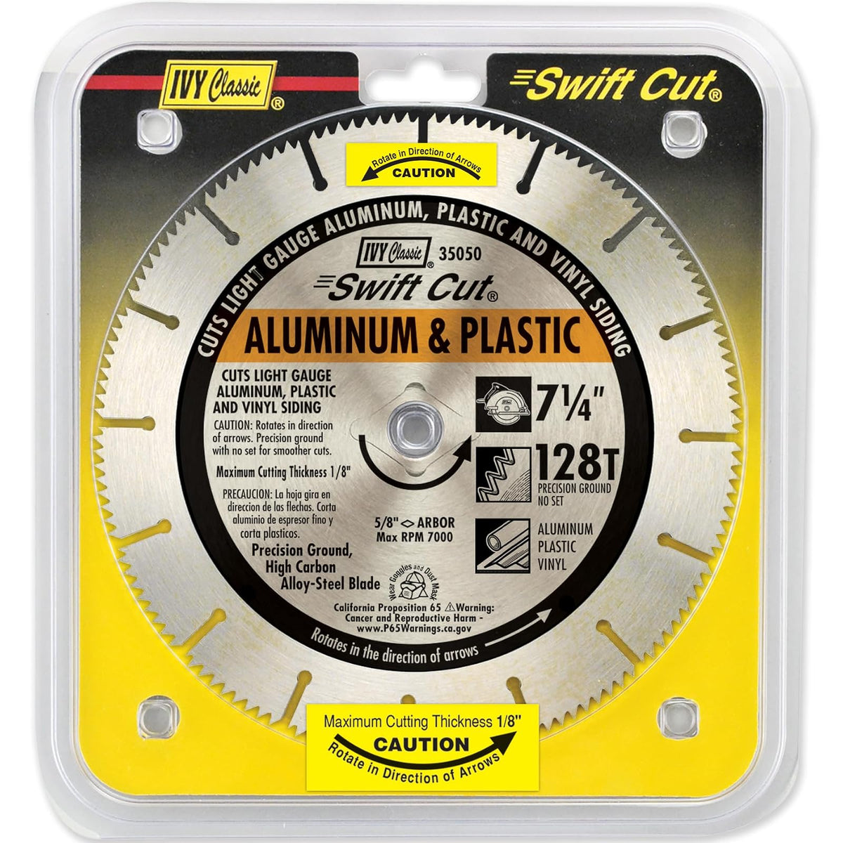 IVY Classic Hoja de Sierra Circular 35050 | 7-1/4 pulgadas, 128 dientes, Corte rápido aluminio y plástico, 5/8 pulgadas eje diamante, Para aluminio de calibre ligero